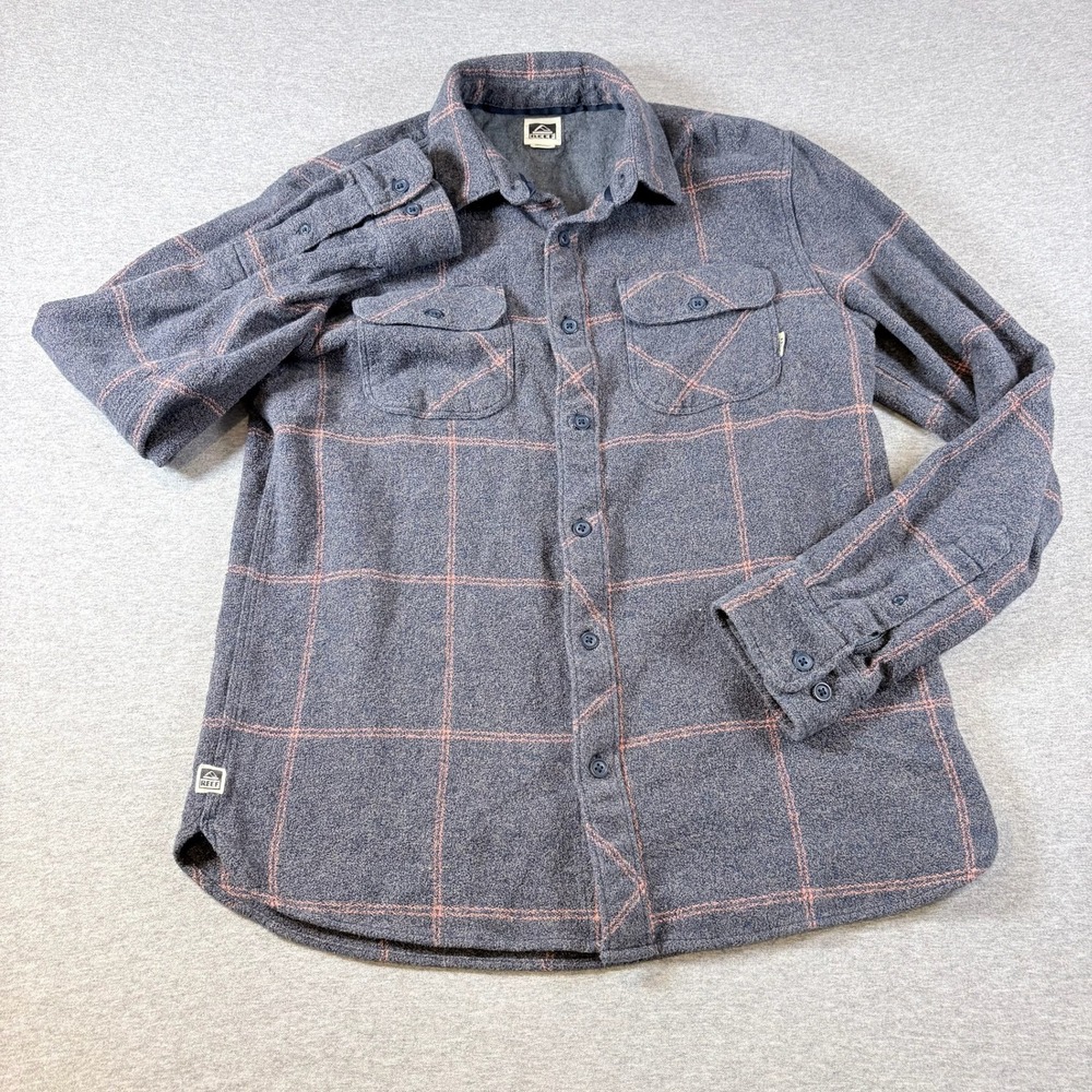Reef Flannel Shirt Mens Small Blue Pink Plaid Long Sleeve Gorpcore 100% Cotton